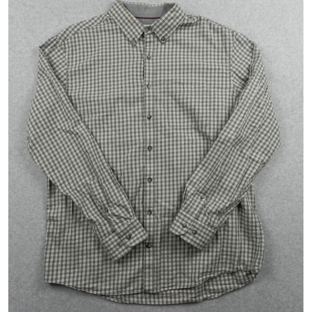 Jos A Bank Shirt Mens XL 1905 Casual Pocket Button Up Tan Plaid Long Sleeve